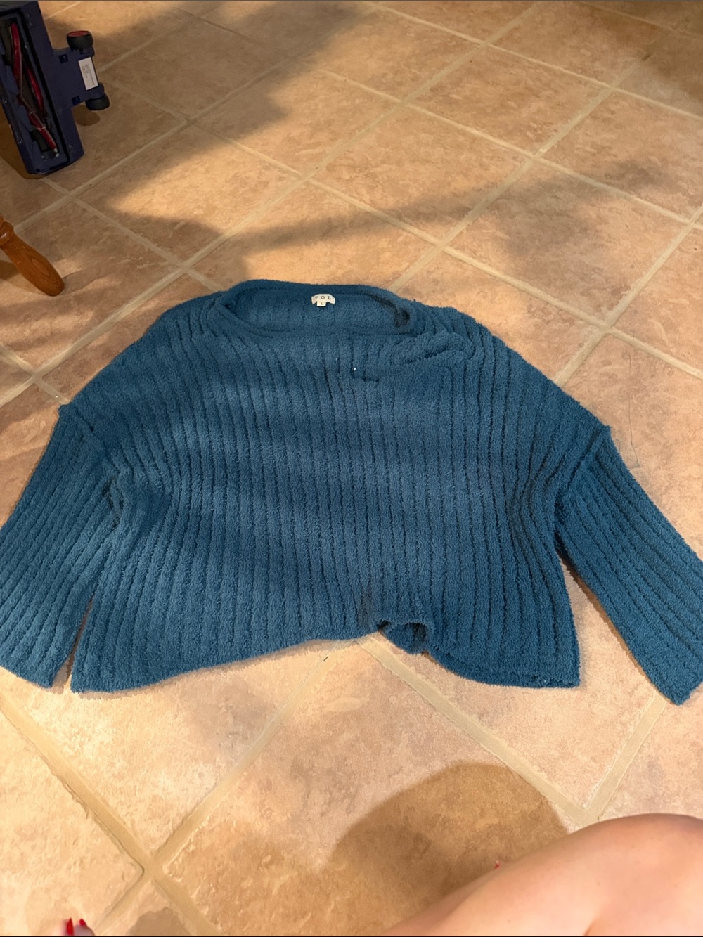 POL Teal Ribbed Crewneck Sweater